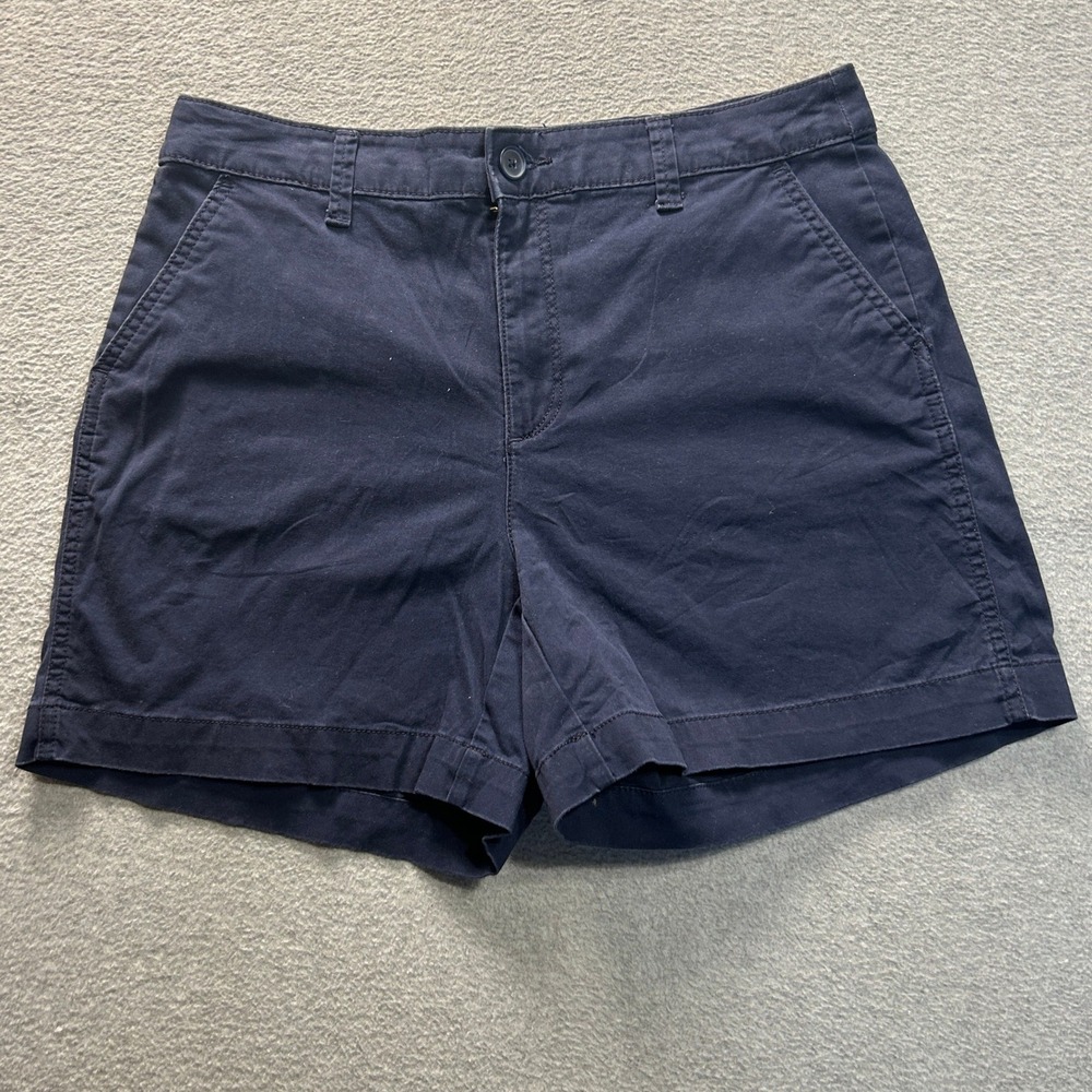 a.n.a Chino Shorts Womens 6 Navy Blue Stretch Mid Rise Casual Cotton Classic Fit